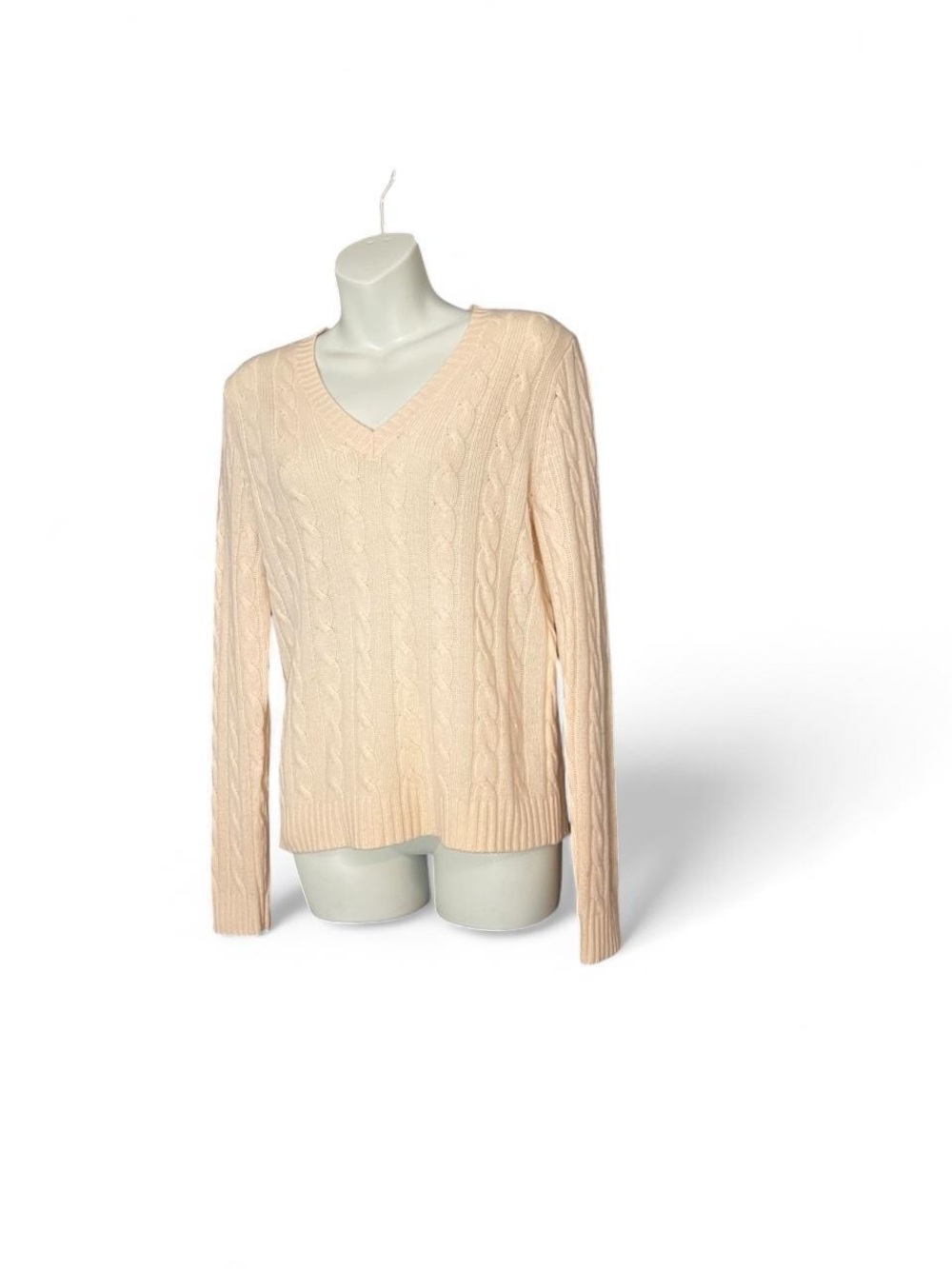 V-Neck Cable Knit Sweater - Cream